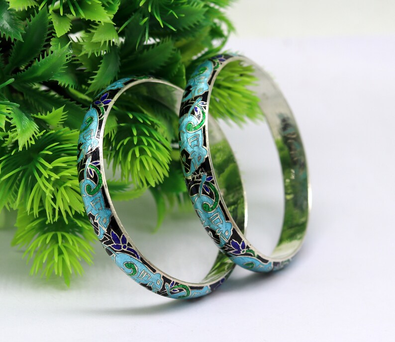 925 sterling silver handmade enamel elephant work bridesmaid bangle bracelet for girl/'s women/'s personalized gifting tribal jewelry nba84