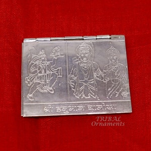 925 sterling silver handmade complete Shree Hanuman Chalisa with Arti small mini 4 page book, amazing puja article from India su832