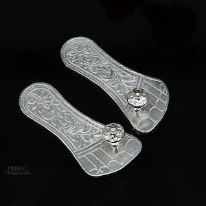 3&quot; Solid sterling silver handmade Charan paduka or slippers for idol krishna, laddu gopala, little krishna or Vshnu Narayana puja art su637