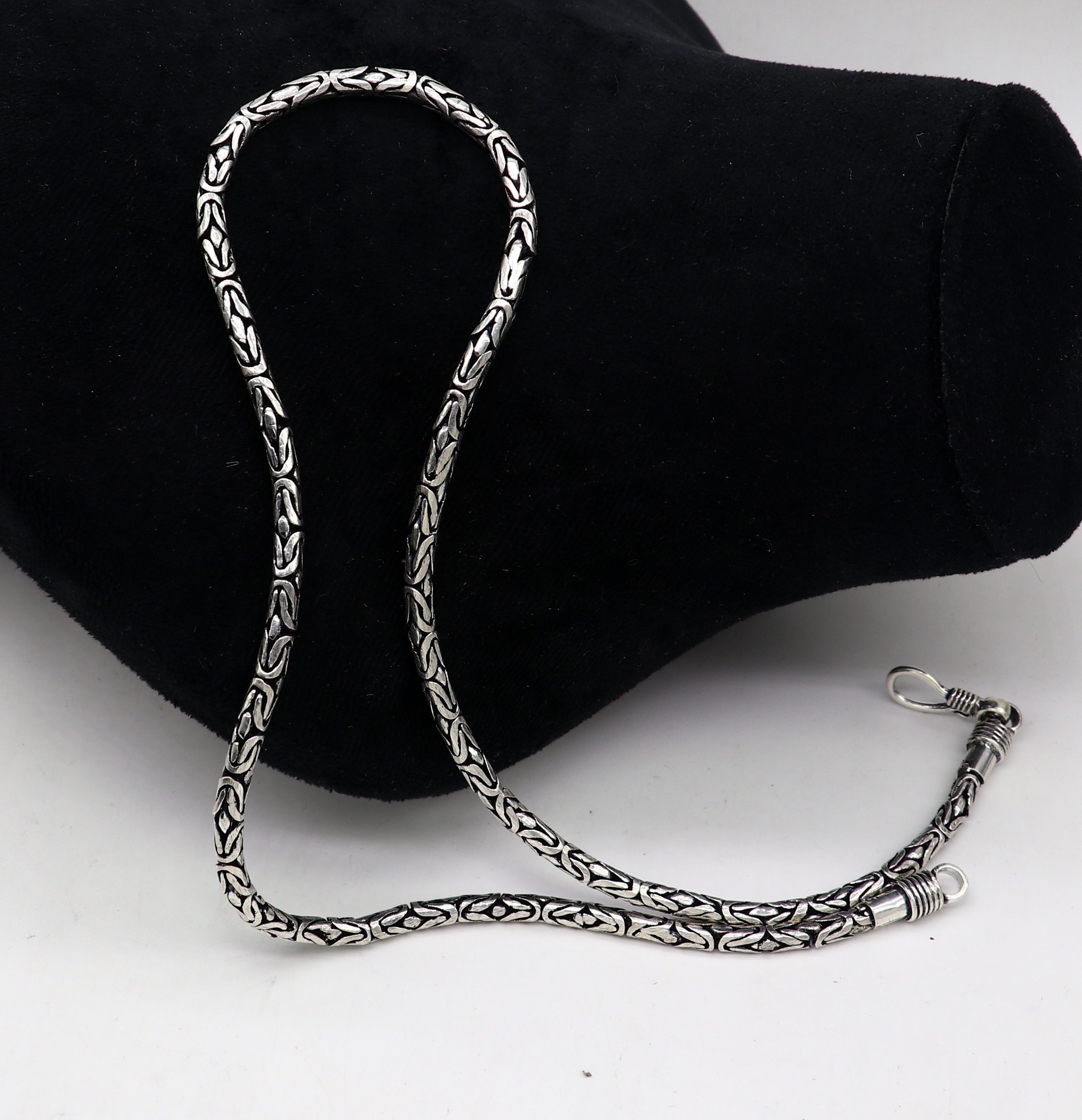 Handmade Solid Sterling Silver Byzantine Chain Necklace - 4mm Width, 18-24 Inch