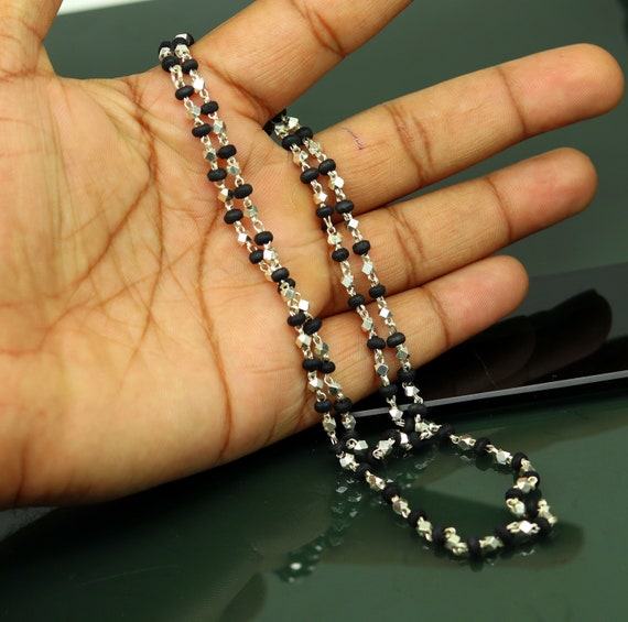 24 Sterling Silver Handmade Wooden Beads Black Basil Rosary Silver Chain Necklace Unisex Jewelry Tulsi Mala Customized Necklace Ch82 Etsy