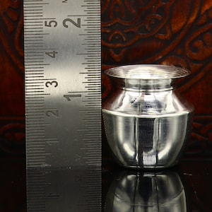 Pure 925 sterling silver handmade plain small Kalash or pot, unique special silver puja article, water or milk kalash pot india sv221