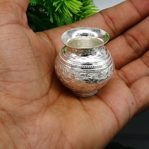 Solid sterling silver handmade plain small Kalash or pot, unique special silver puja article, water or milk shiva kalash pot india su349