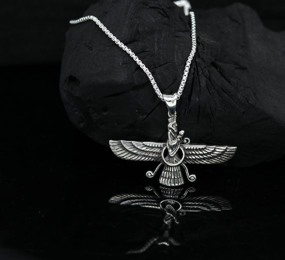 925 Sterling Silver Handmade Faravahar Ahura Mazda Pendant Ancient