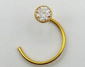 4 mm 18K Gold Nose Pin India White Stone Simple Design