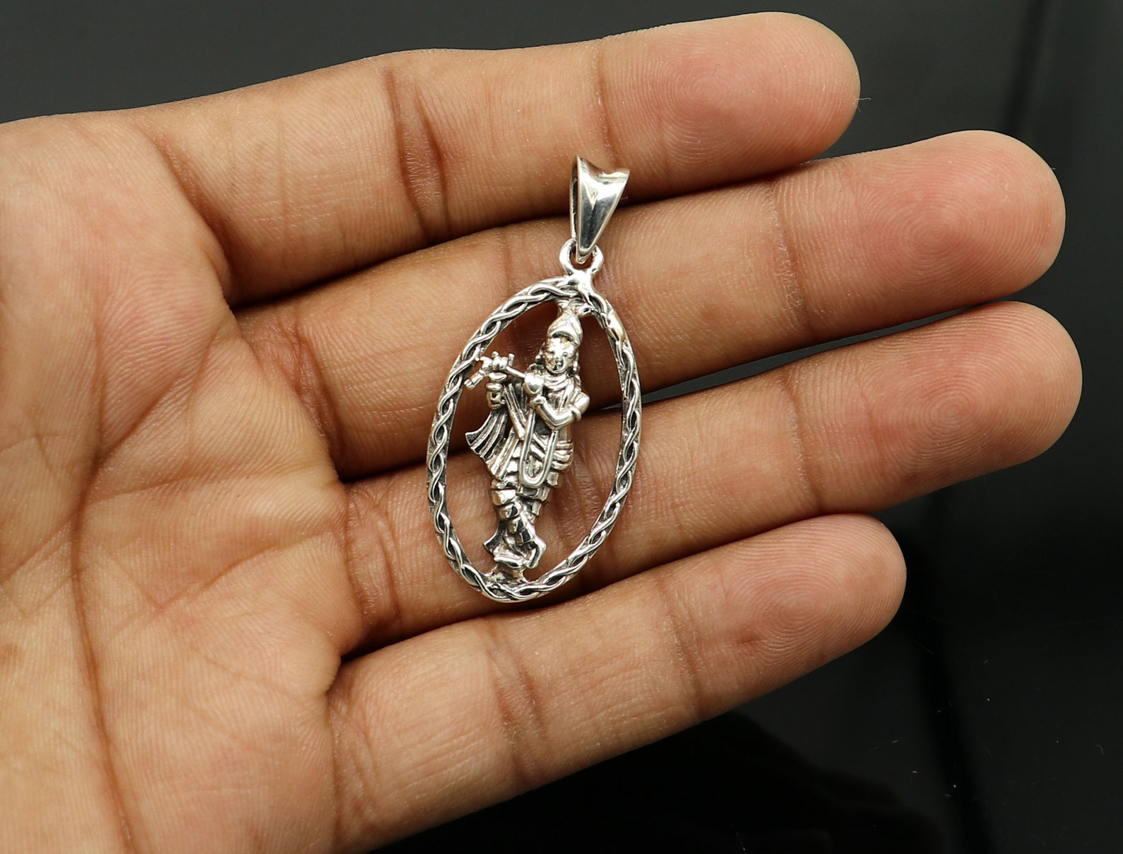 925 sterling silver handmade Hindu idol krishna pendant Etsy