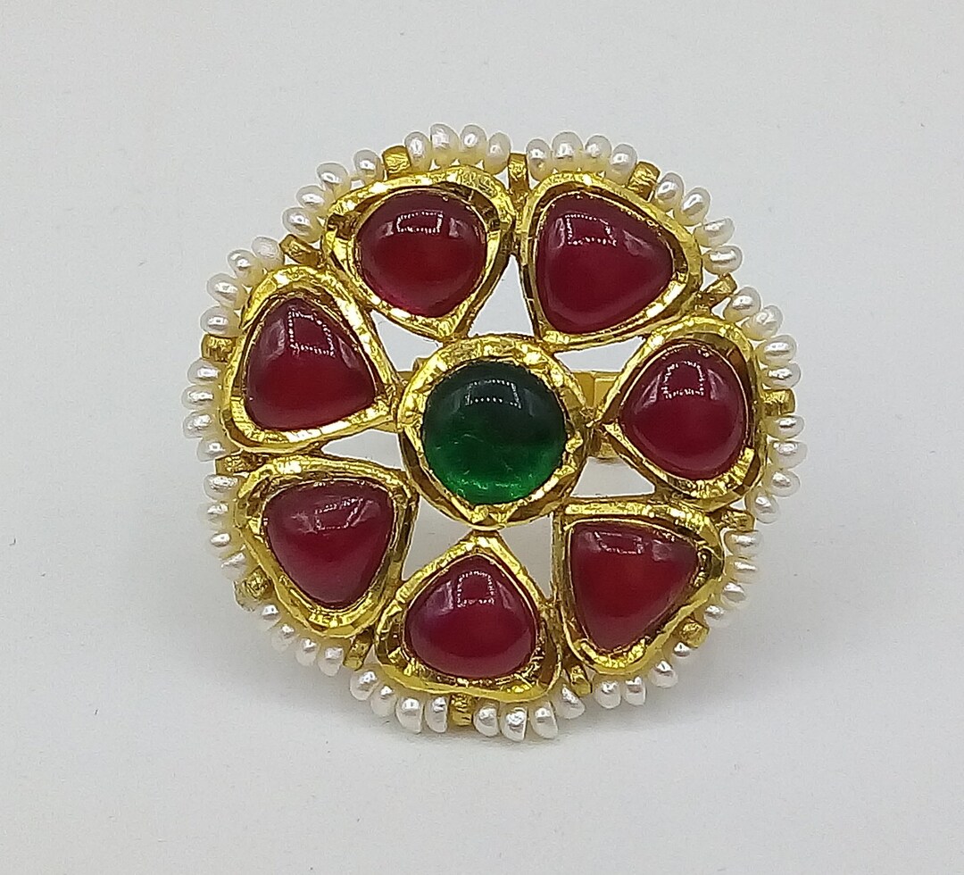 Gold Plated Jadau Kundan Ring - MRNG267 main image 0