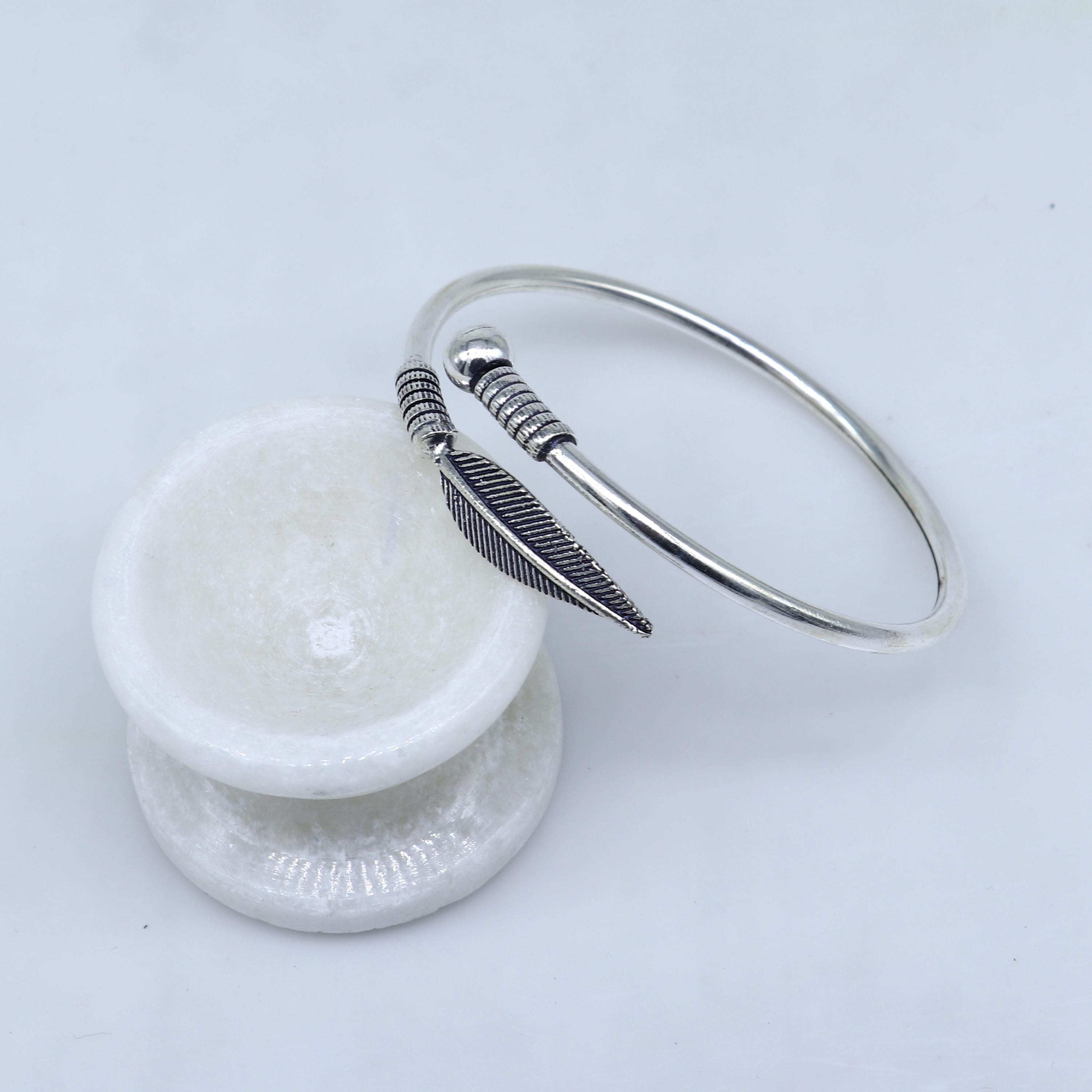 925 Sterling Silver Handmade Stylish Leaf Design Kada Bangle