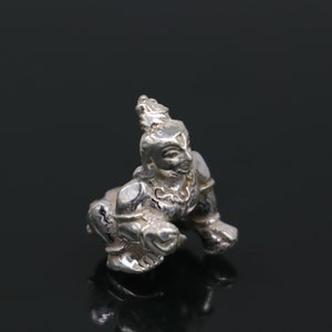 Solid silver handmade Hindu idol little Krishna, Ladu Gopal, small statue sculpture home temple Balgopal puja art, crawling krishna su198