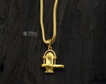 925 sterling silver divine Hindu idol Lord Shiva lingam gold polished pendant, excellent gifting unisex locket pendant jewelry nsp775