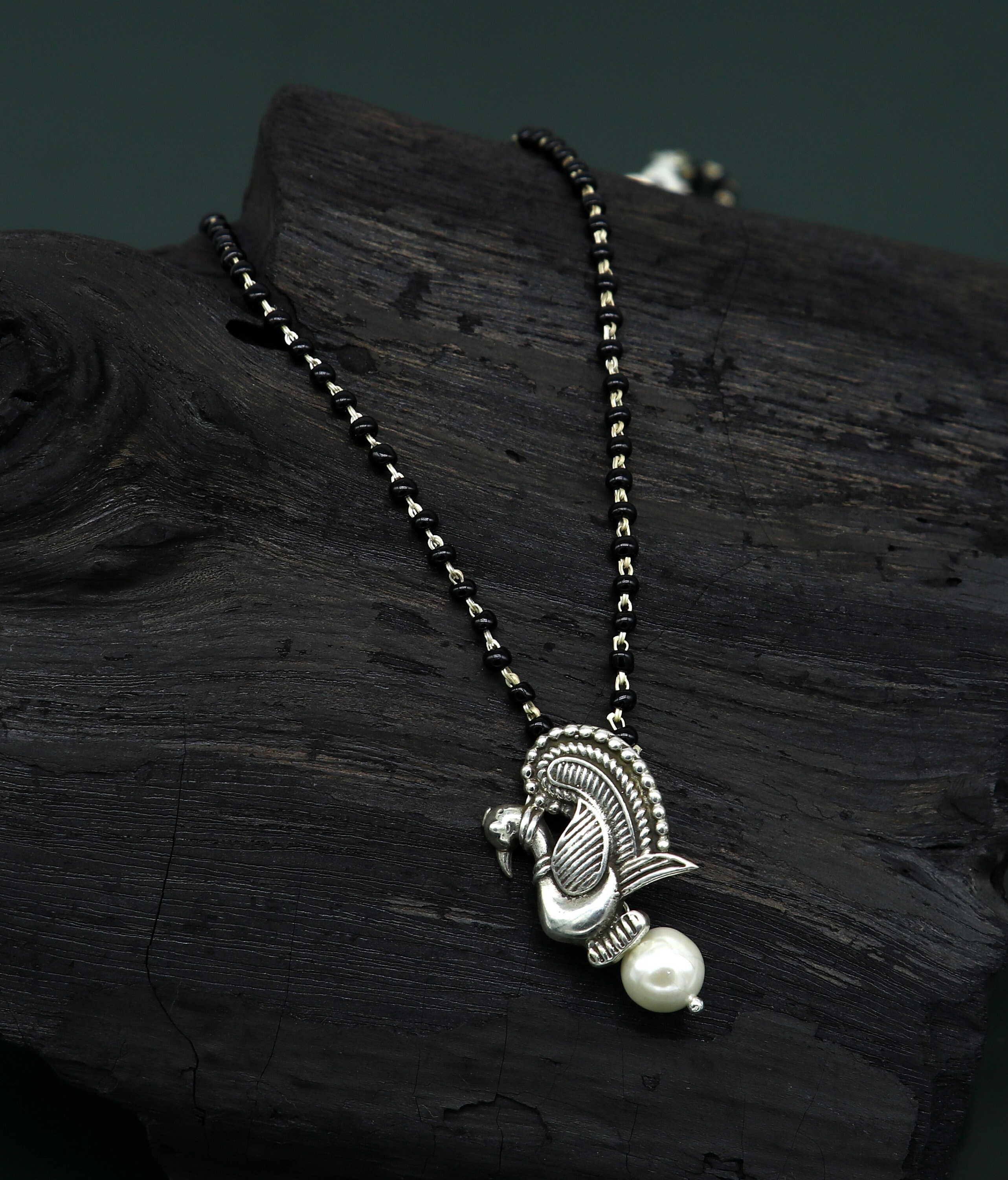 925 sterling silver black beads chain necklace small Etsy