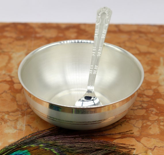 999 Pure Sterling Silver Handmade Solid Silver Bowl and Spoon