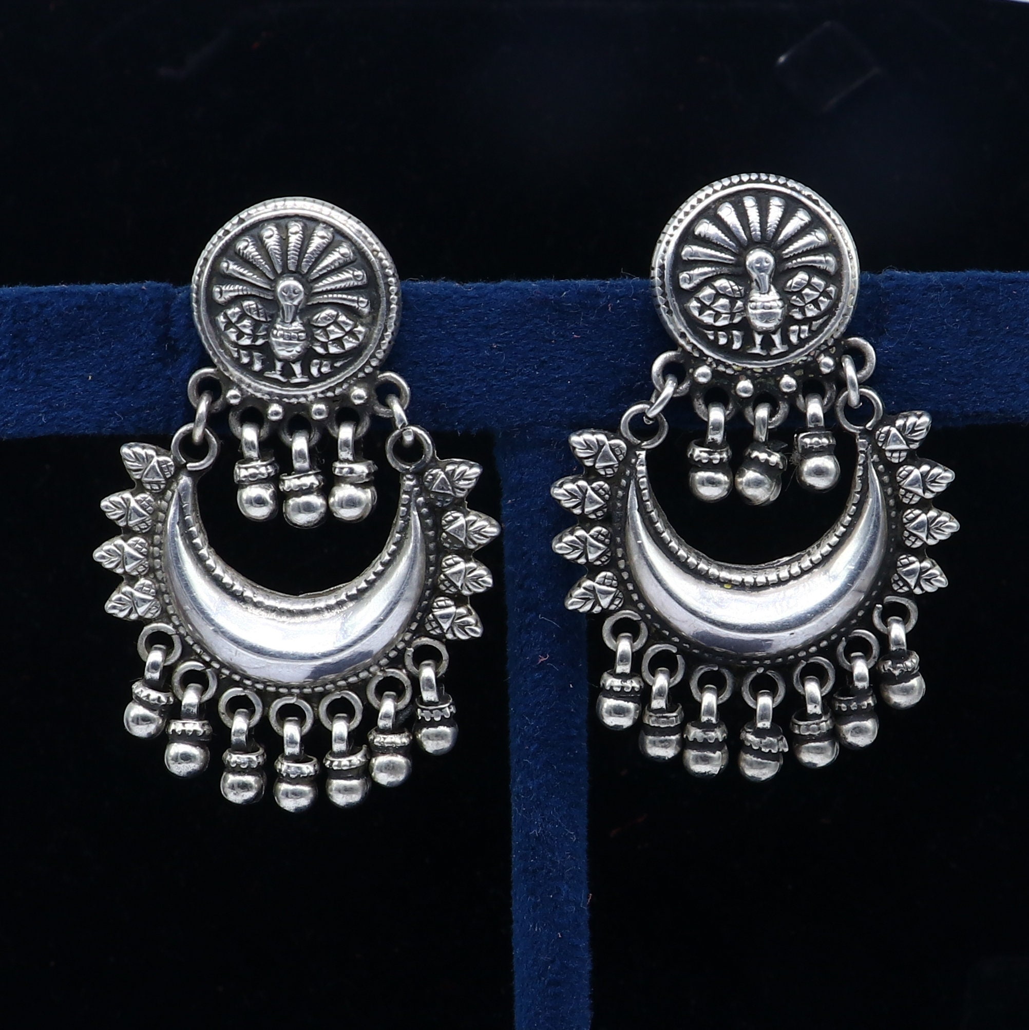 アクセサリー NUMBERLING Coil with Stone Earrings Oxidized 925 Sterling Silver Tribal Earrings,half Moon