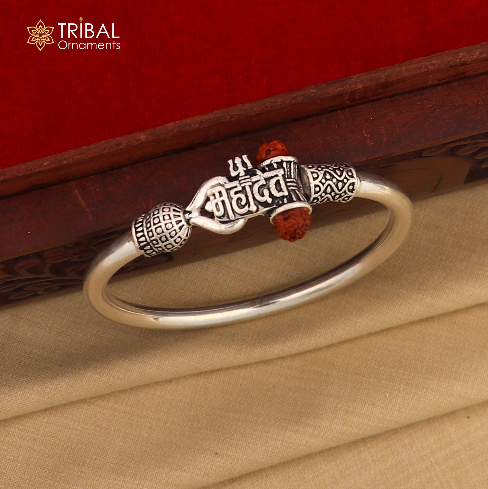 925 Sterling Silver Shiva Trishul and Mahadev Rudraksha Bangle