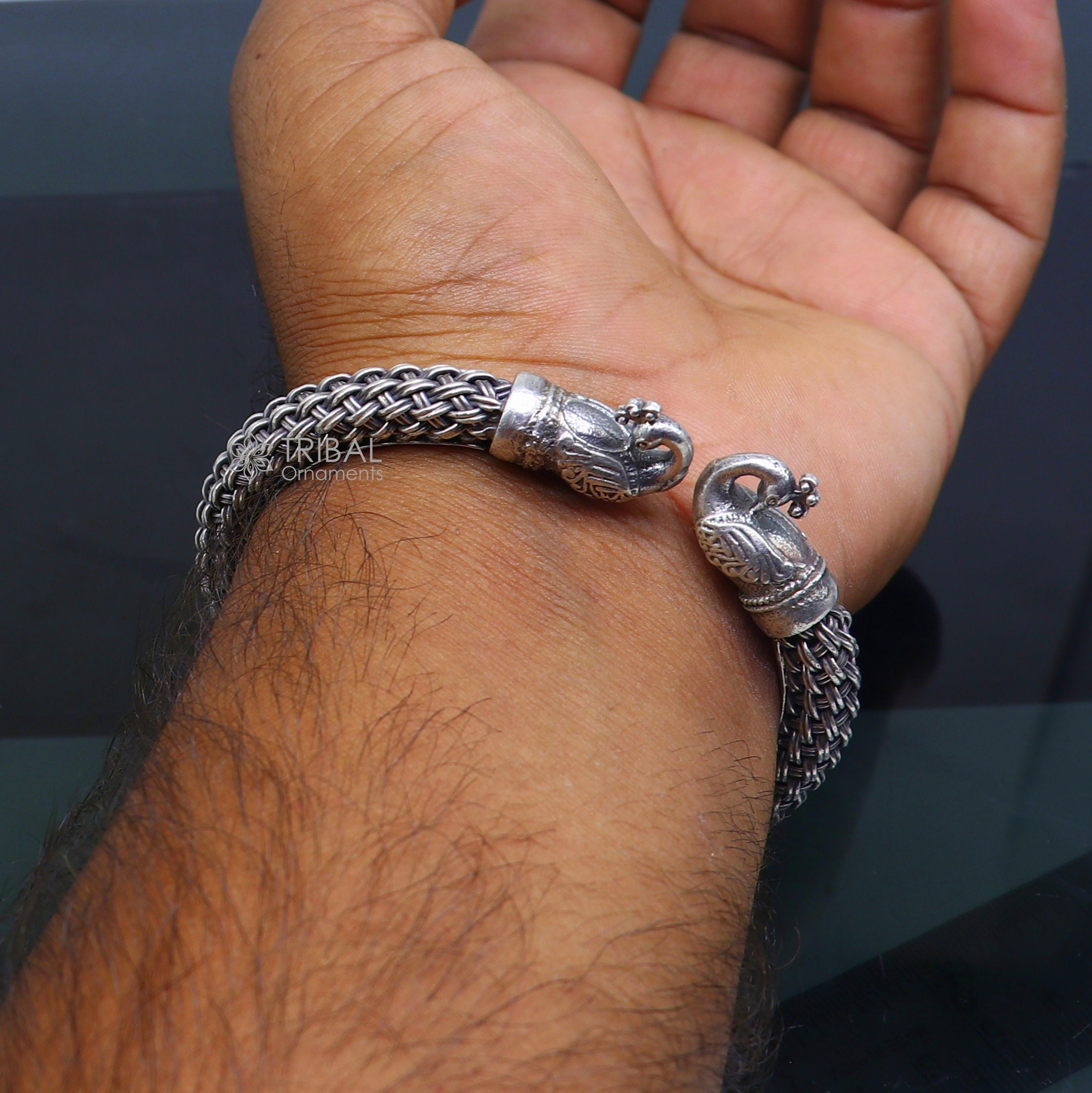 925 Sterling Silver Indian Ethnic Peacock Design Handmade Bangle