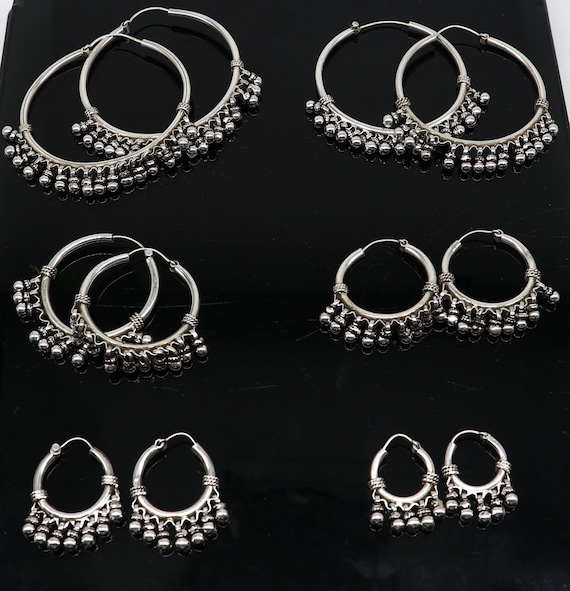 Pair Of 925 Sterling Silver Beaded Minimal Hoop Earrings Pair Of 925 Sterling Silver Beaded Minimal Hoop Earrings