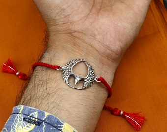 Braccialetto Rakhi in argento sterling 925 fatto a mano con design unico di idoli divini, esclusivo braccialetto per fratelli Rakshabandhan regalo rk305