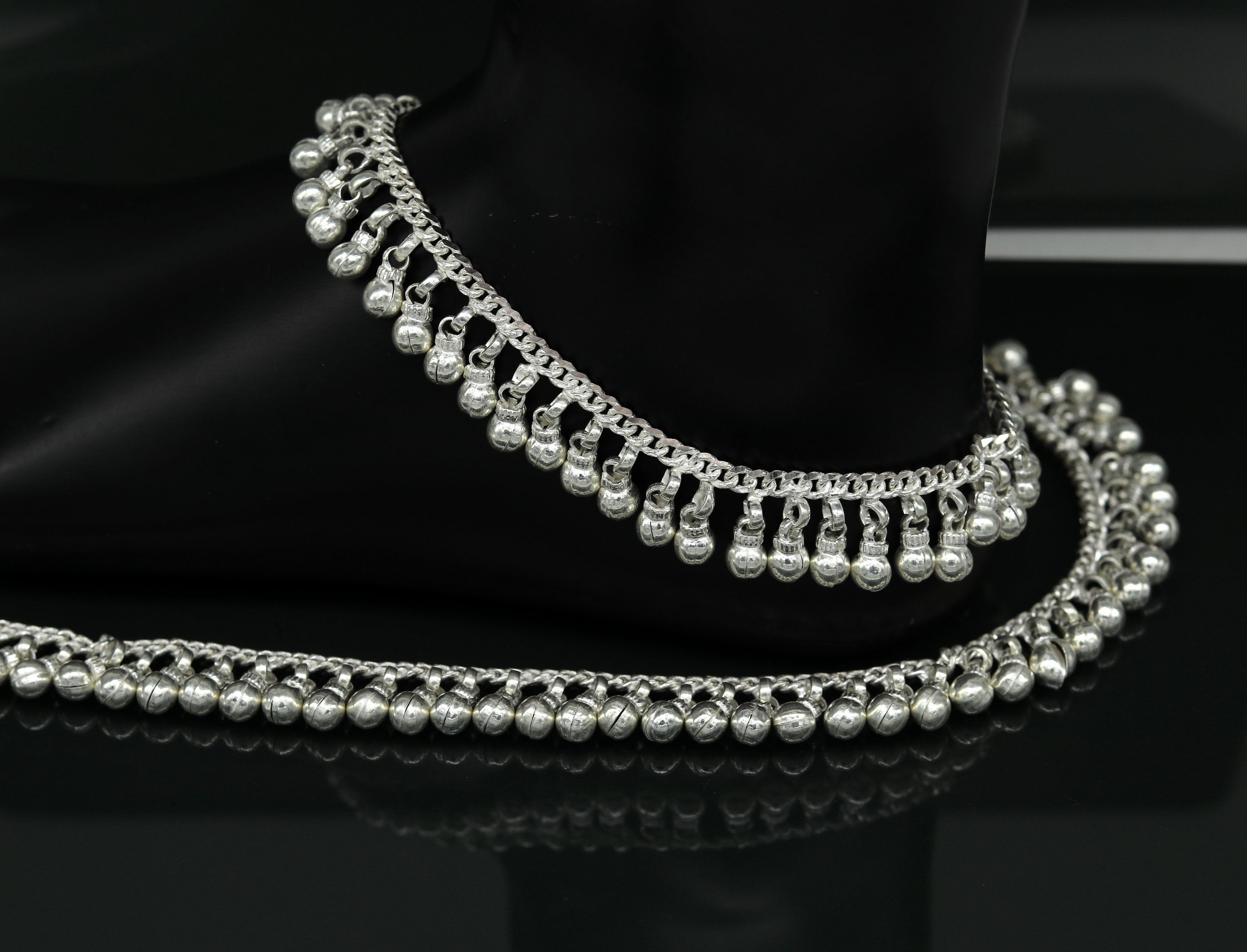 "10.5\" Long handmade sterling silver amazing noisy bells ankle bracelet, gorgeous charm anklets customized belly dance gifting jewelry ank218"
