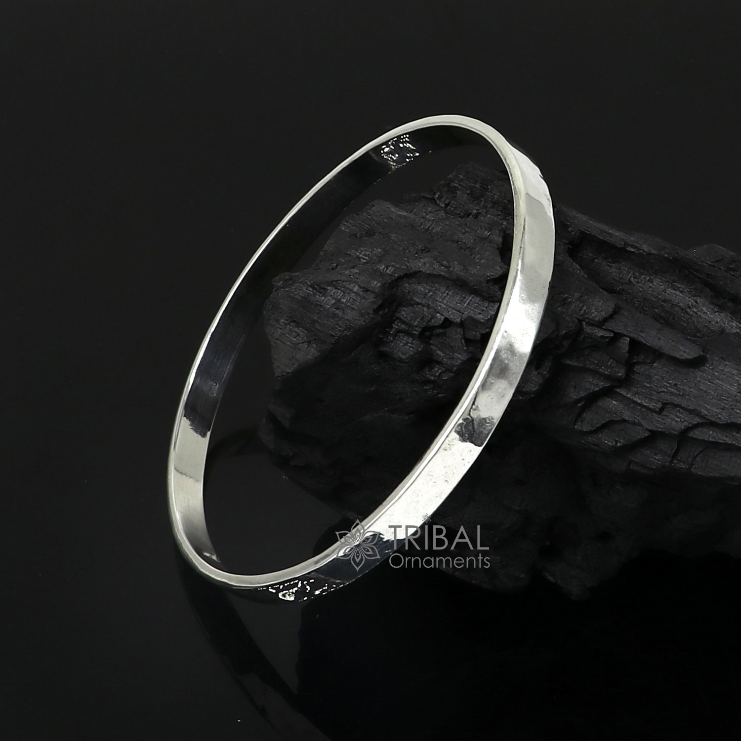 Solid Flat Plain Design 925 Sterling Silver Shiny Bright Bangle
