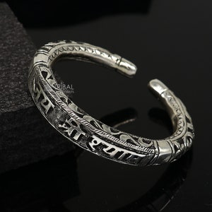 Divine lord krishna &quot;jai shri shyam&quot; matra handmade 925 sterling silver kada, best unisex bangle bracelet kada jewelry from india nsk711