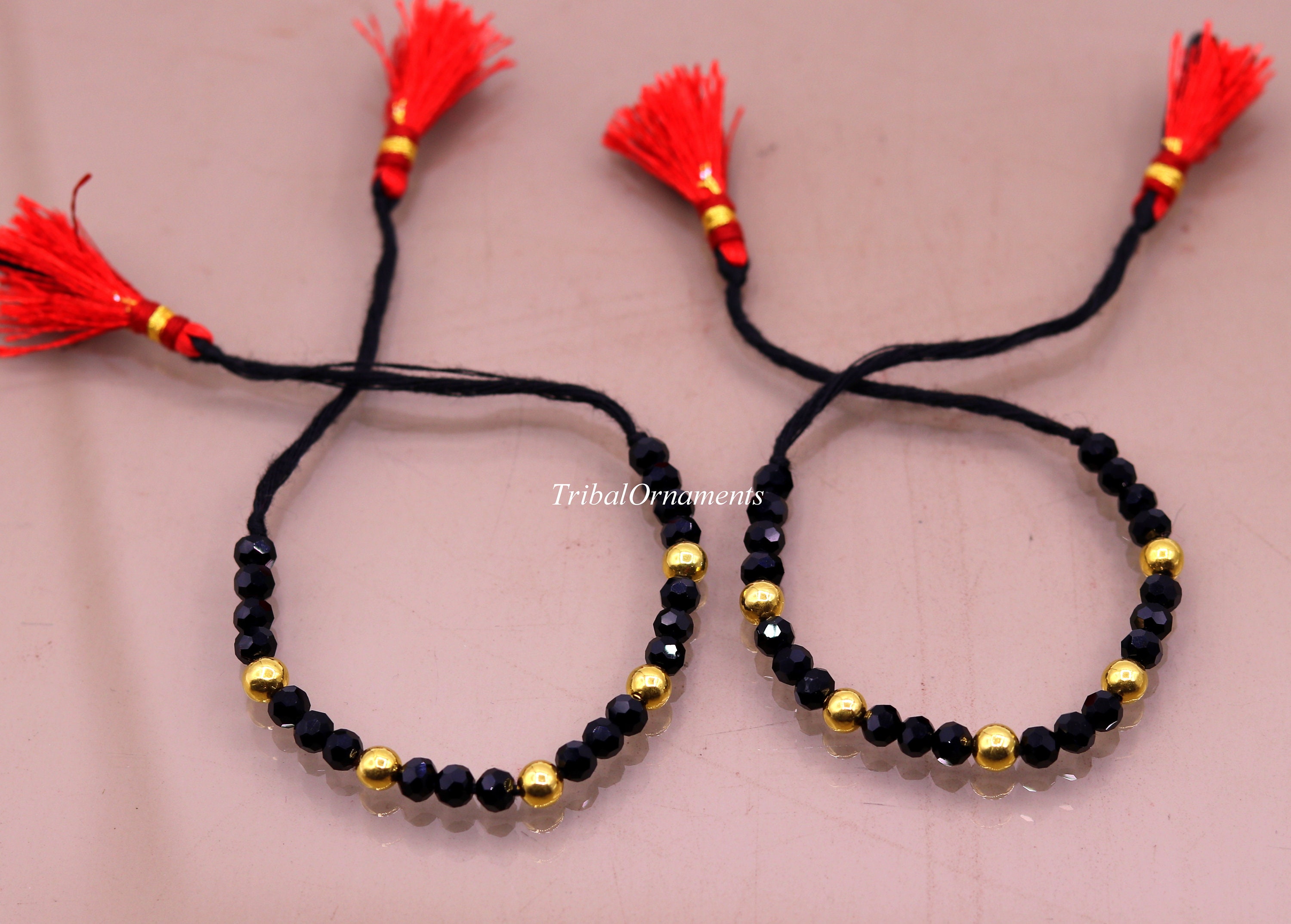 Baby black beads bracelet gold sale