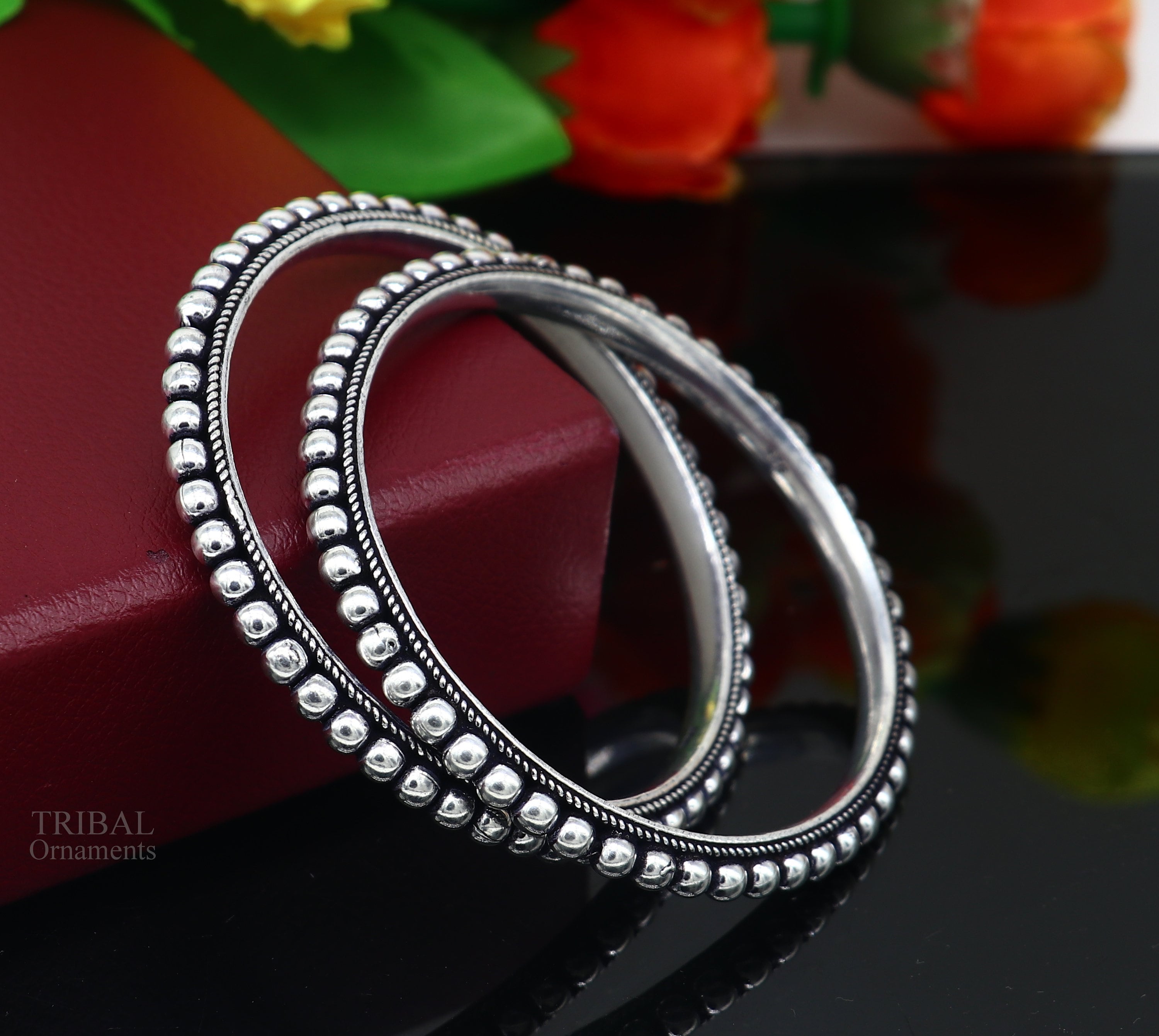 925 Sterling Silver Amazing Waved Style Beaded Bangle