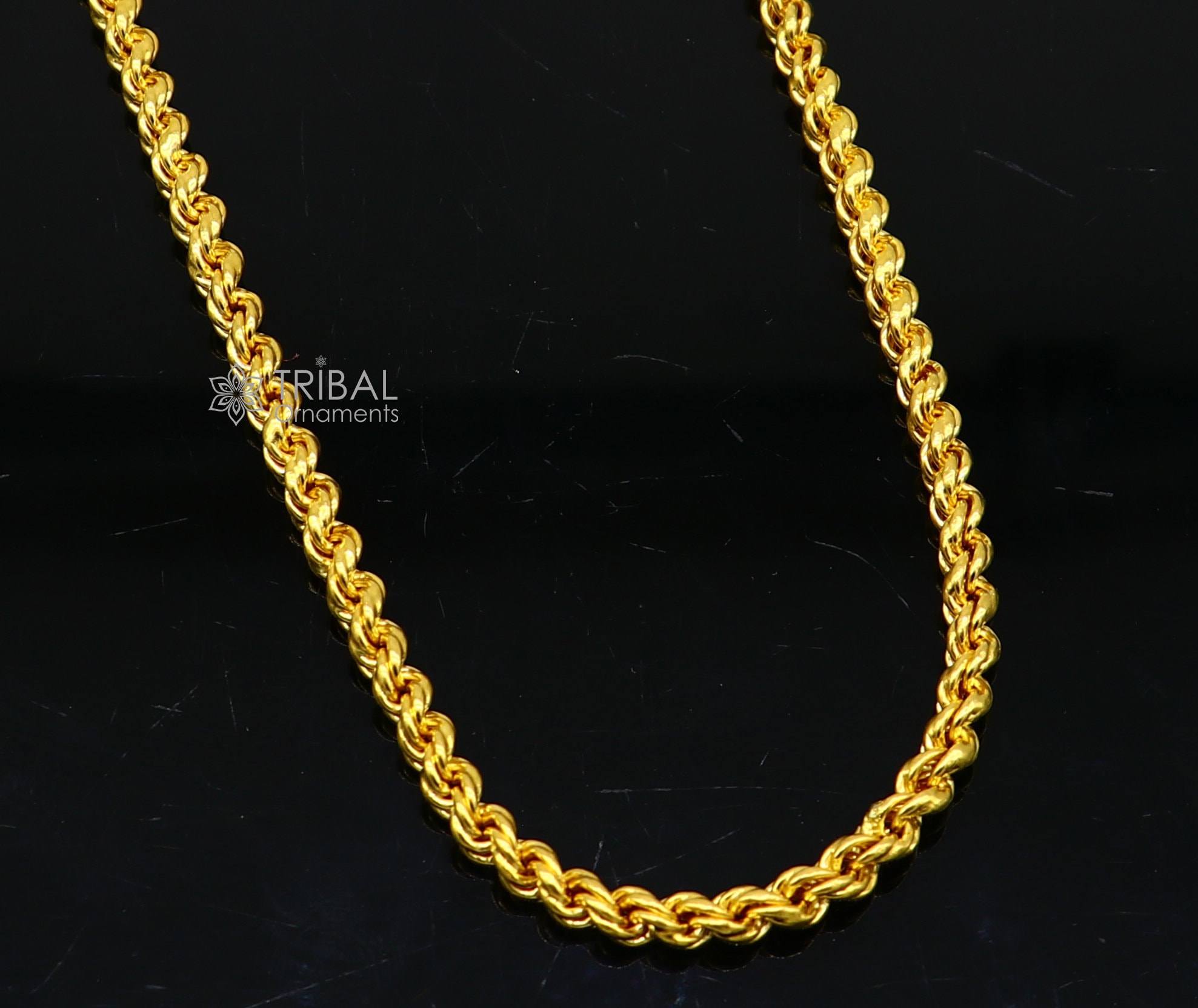4 mm 22k イエローゴールド ハンドメイド 素晴らしいロープチェーン