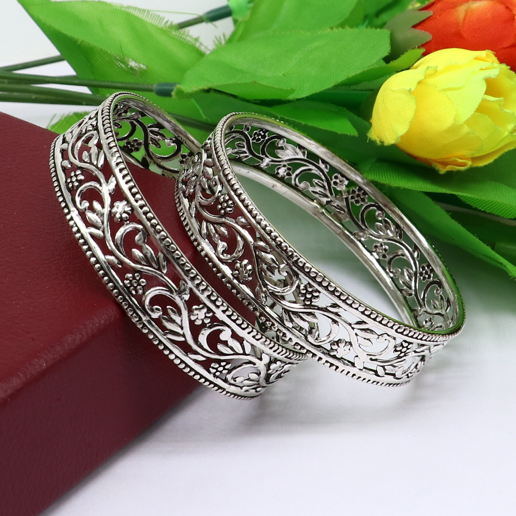 Floral style 925 sterling silver amazing customized bangle bracelet kada , best brides gifting ethnic stylish tribal jewelry ba118 Single bangle