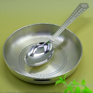 Handmade 999 fine solid silver plate tray for baby food, pure silver vessels, silver utensils, home and kitchen accessories sv26