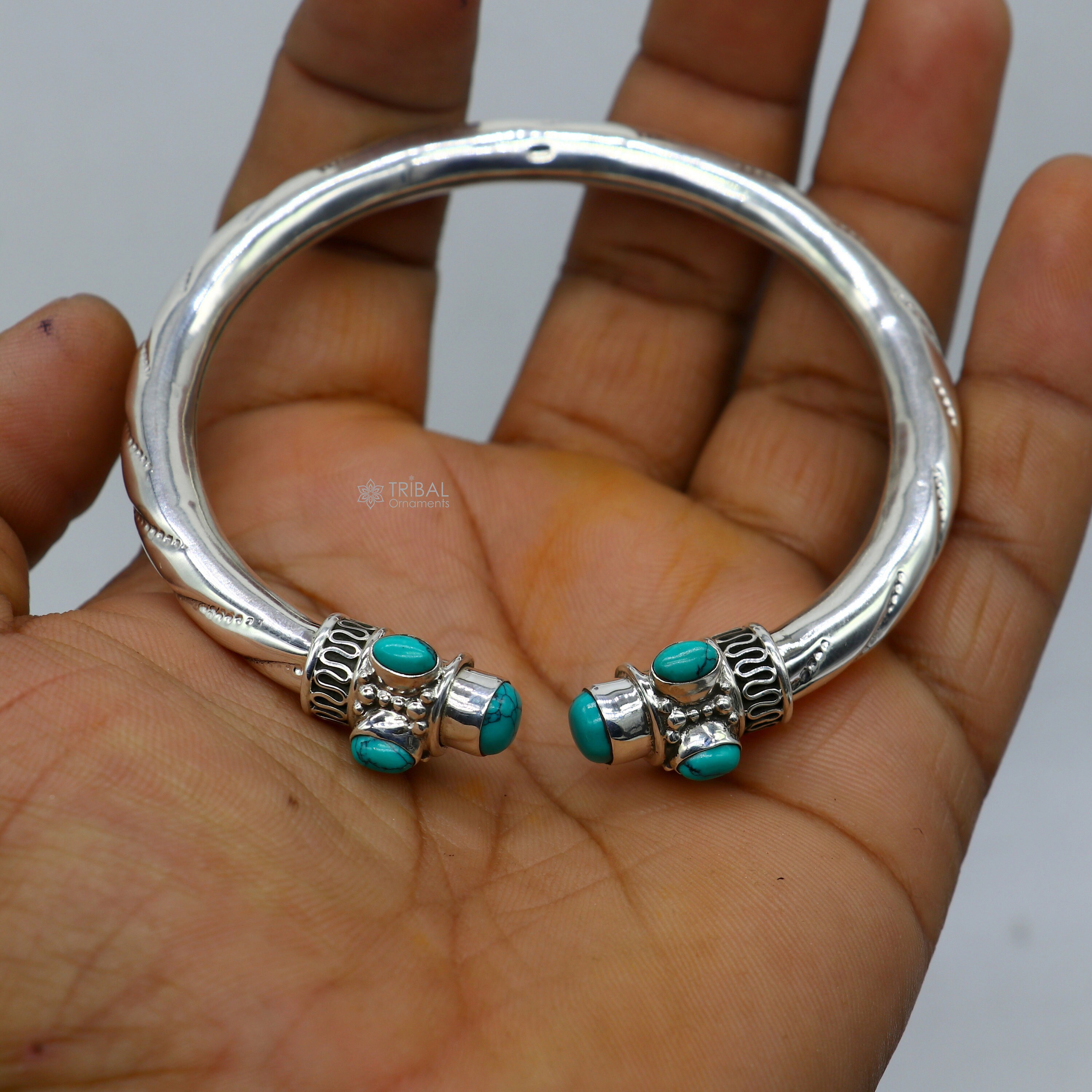アクセサリー Indian Jewelry Silver Turquoise Bangle s-l400.jpg