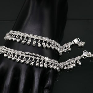 5.5&quot; inches Sterling silver handmade amazing silver chain ankle bracelet new born baby anklet noisy sound bells charm anklets jewelry ank300