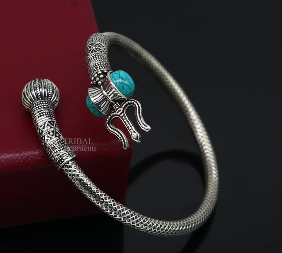 925 Sterling Silver Fabulous Handmade Lord Shiva Trident Kada Bahubali Kada Bangle Bracelet Unisex Jewelry Turquoise Stone Kada Nssk745 Etsy Australia