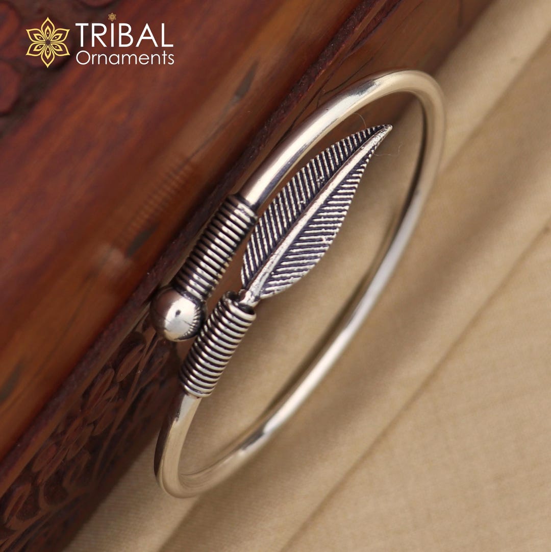 925 Sterling Silver Handmade Stylish Leaf Design Kada Bangle