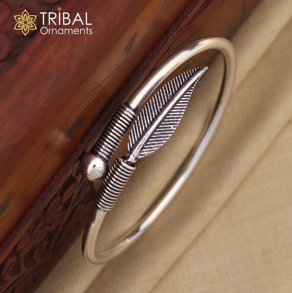 925 Sterling Silver Handmade Stylish Leaf Design Kada Bangle