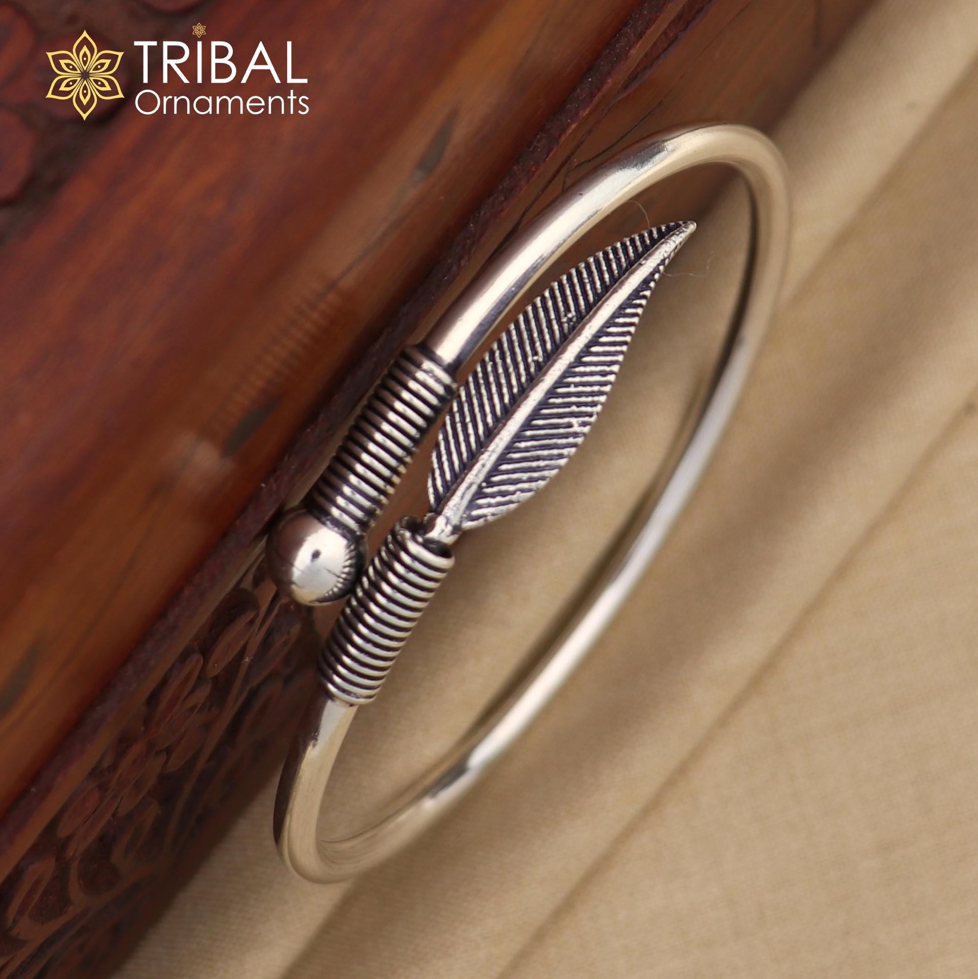 925 Sterling Silver Handmade Stylish Leaf Design Kada Bangle