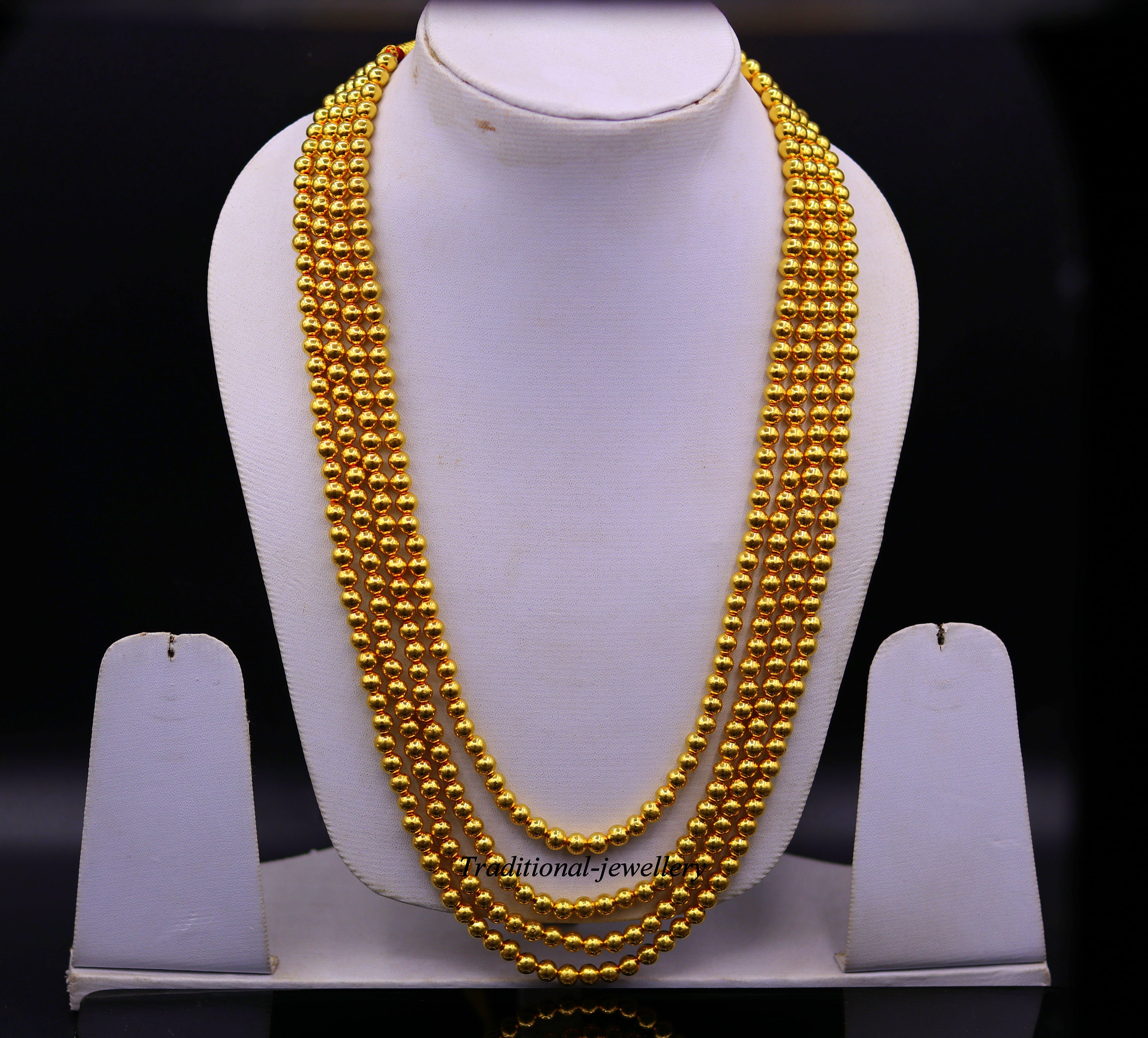 22K yellow gold beads or ball necklace 4 layer string slop pattern necklace traditional Design gorgeous unisex jewelry from rajasthan india