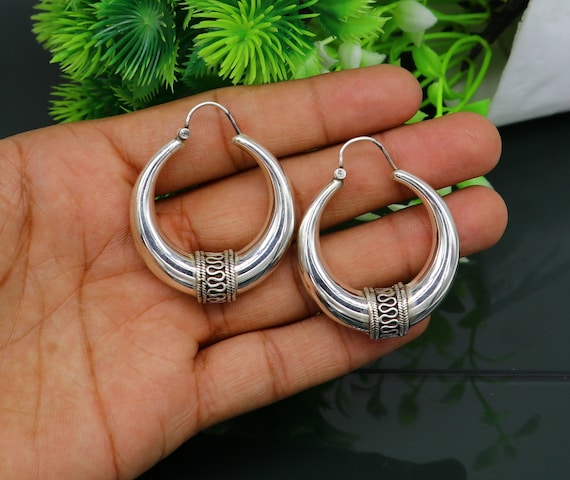 Sterling Silver Tribal Rajastani Hoop Earrings Sterling Silver Tribal Rajastani Hoop Earrings