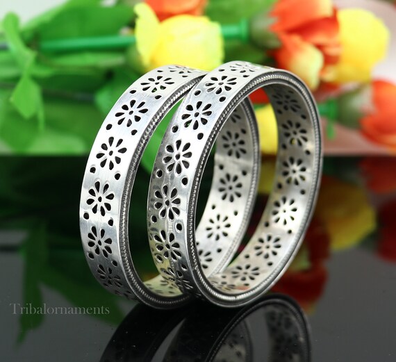 925 Sterling Silver Handmade Floral Work Bangle Bracelet 925 Sterling Silver Handmade Floral Work Bangle Bracelet