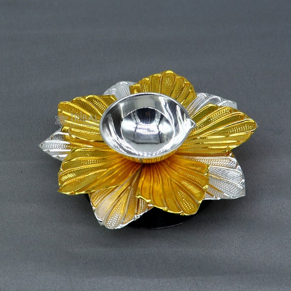 925 純銀製手作りのユニークな花のデザインオイルランプ、銀製の家庭用 