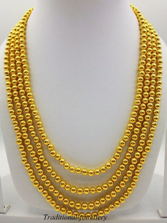 Vintage Antique Design Handmade 22k Yellow Gold Beads Four Line