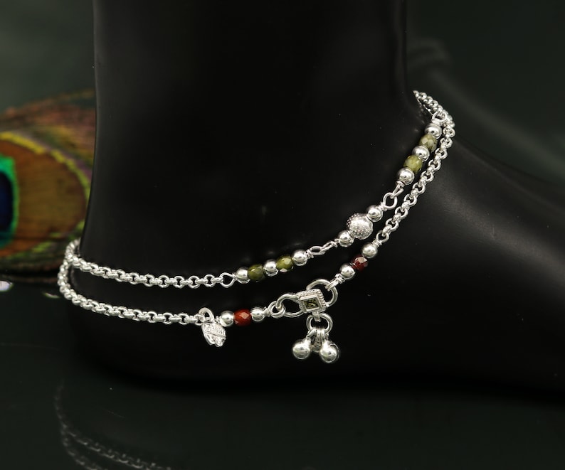 10.5 Solid silver handmade beaded ankle bracelet fabulous modern stylish foot bracelet customized bridesmaid charm jewelry nank188