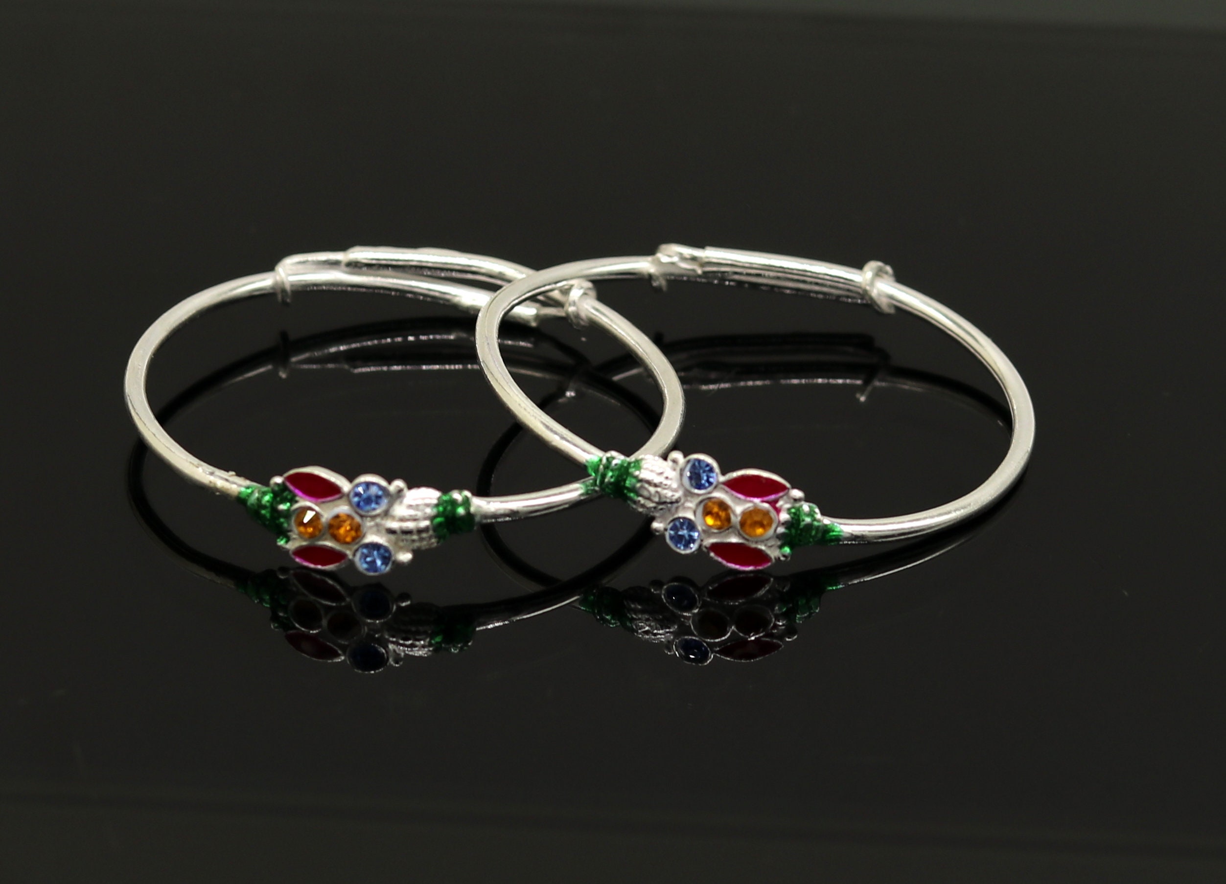 Handmade Vintage Customized Design Silver Adjustable Baby Bangle