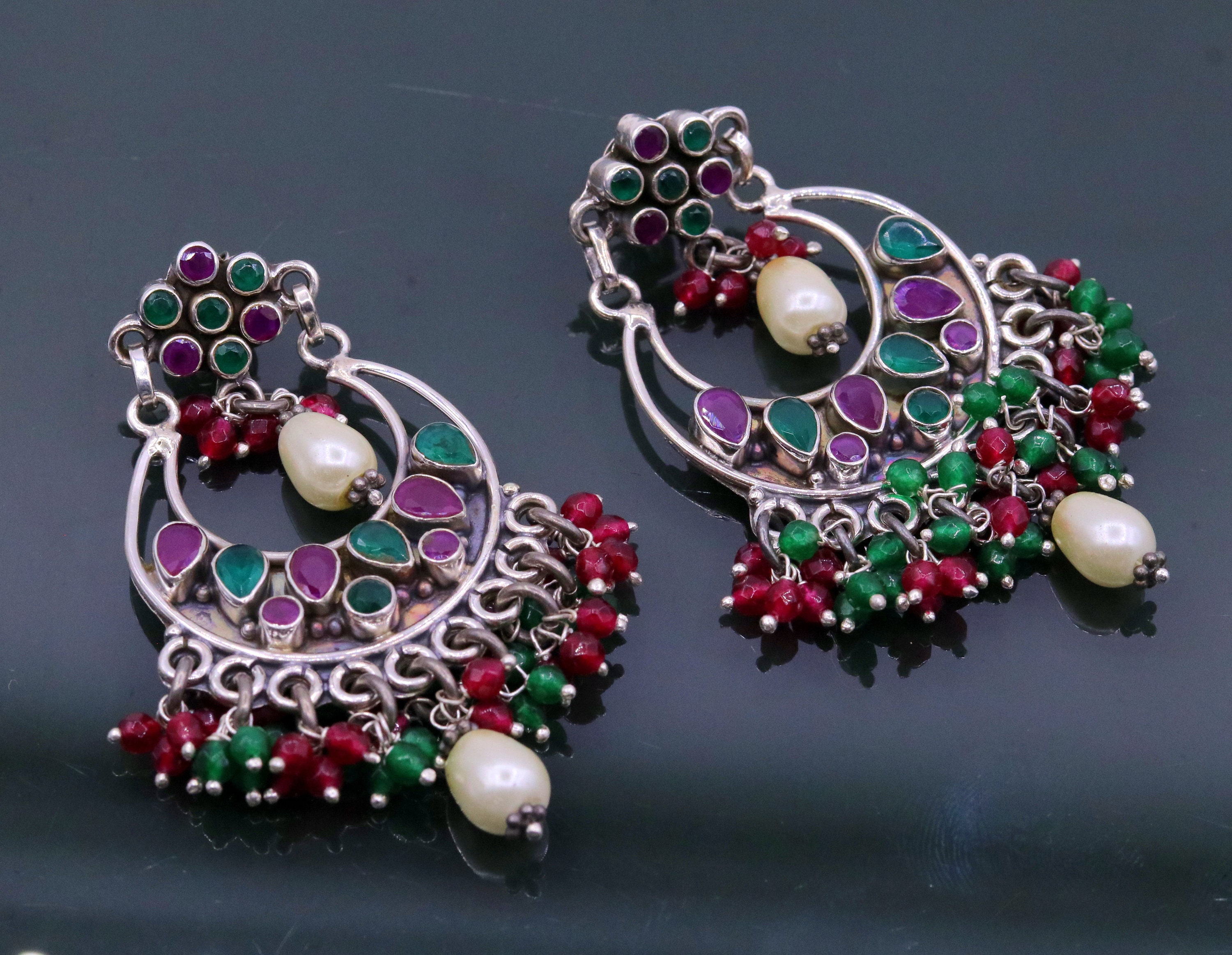 Vintage Design 925 Sterling Silver Handmade Gemstone Stud