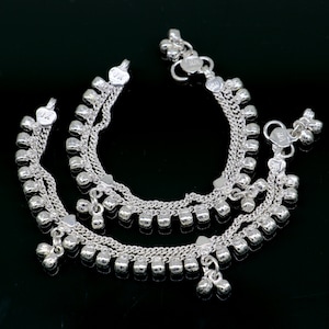 5.5&quot; Vintage fancy style customized Sterling silver baby anklets, charm ankle bracelet, best kids gifting jewelry birthday gift india ank289