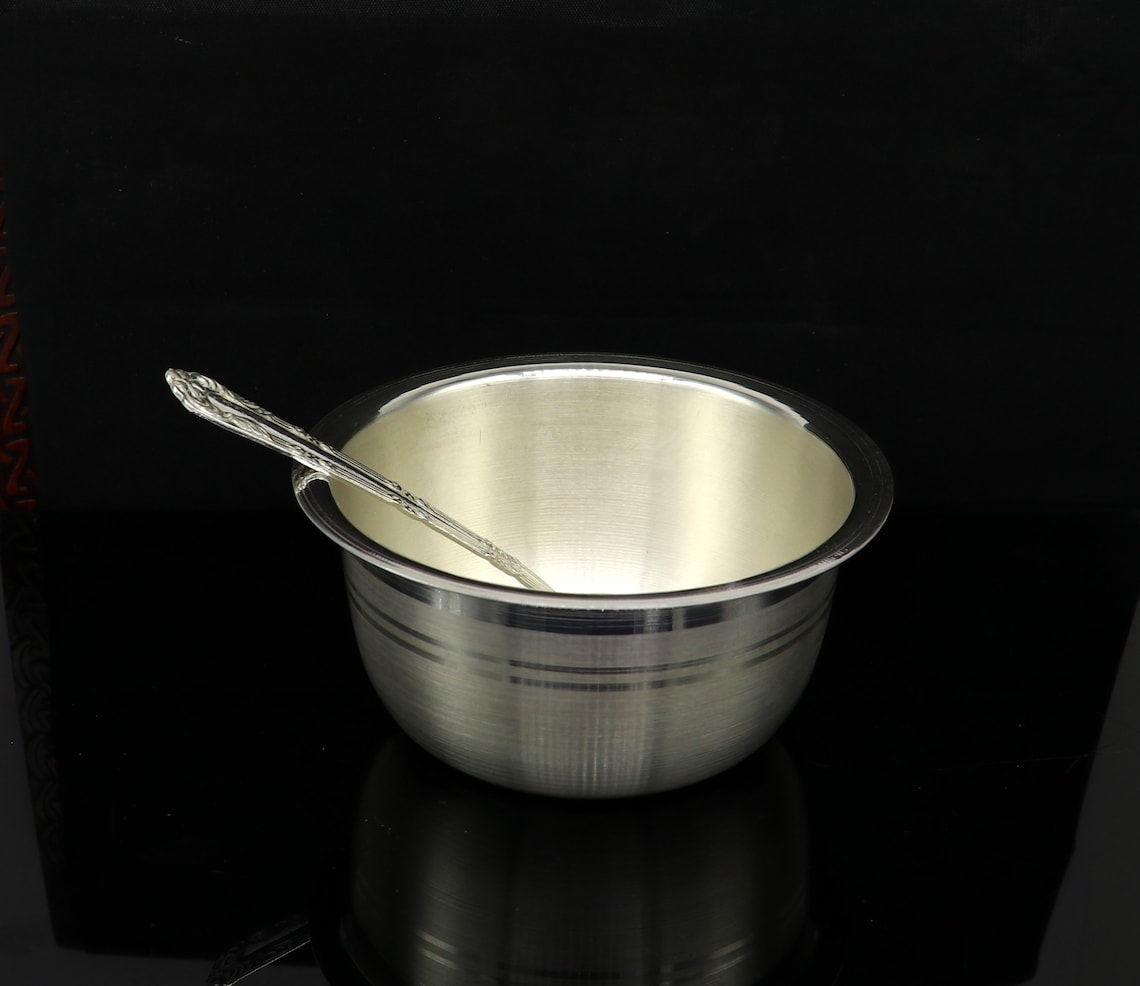 999 Fine Silver Handmade Small Baby Bowl and Spoon Set Silver Etsy