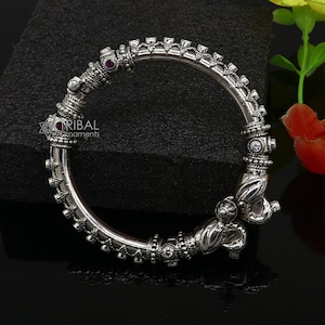 925 Sterling silver handmade vintage peacock design cubic zircon stone tribal ethnic belly dance bangle bracelet gifting kada nba413
