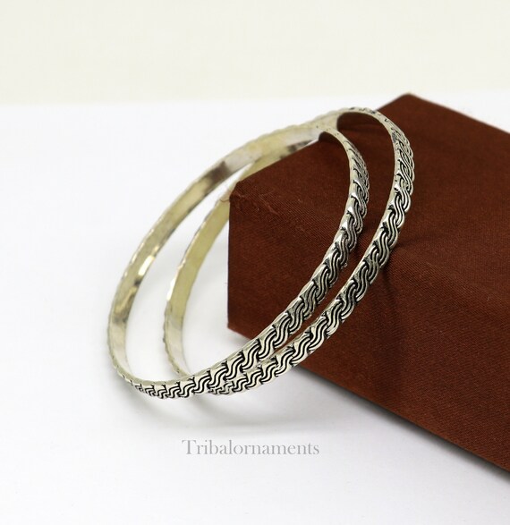 ブレスレット WILLIE and DUFFY Custom stamped bangle silver 925 handmade 925 Sterling Silver Handmade Fabulous Flower Work Vintage