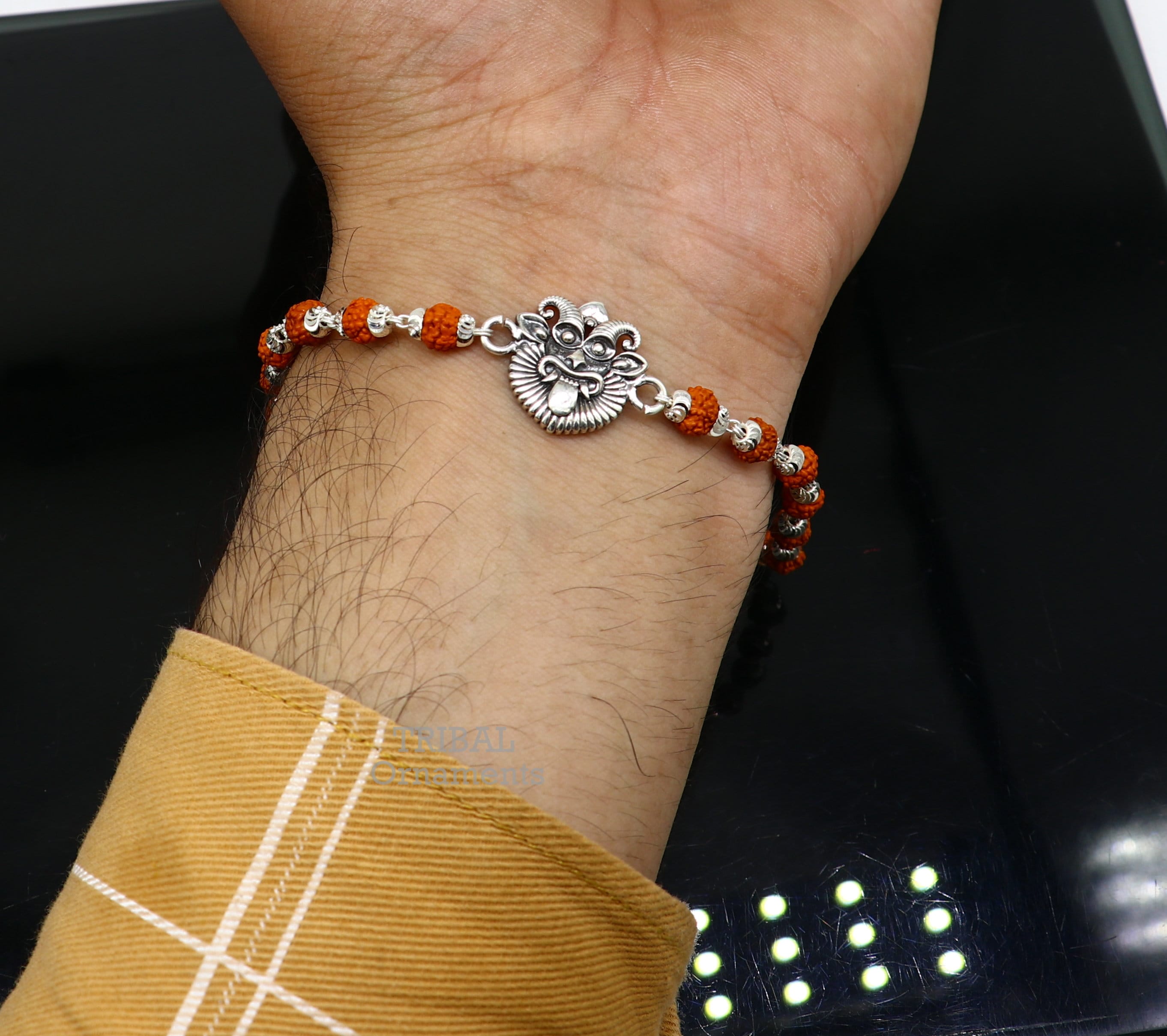 インド製 925シルバーブレスレット 神聖な925スターリングシルバーのハンドメイド南インドスタイル
