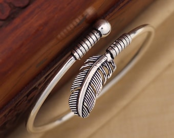 925 Sterling Silver Handmade Stylish Leaf Design Kada Bangle