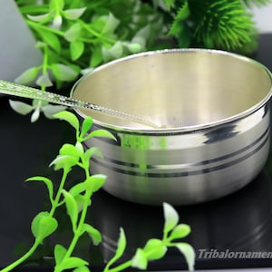 999 pure sterling silver handmade solid silver bowl and spoon, sv22